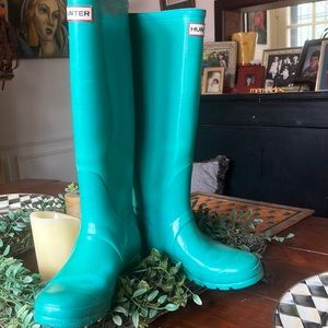 Hunter Tall Boots Rain Boots Galoshes Teal Blue US 8 EUR 39.  Good condition